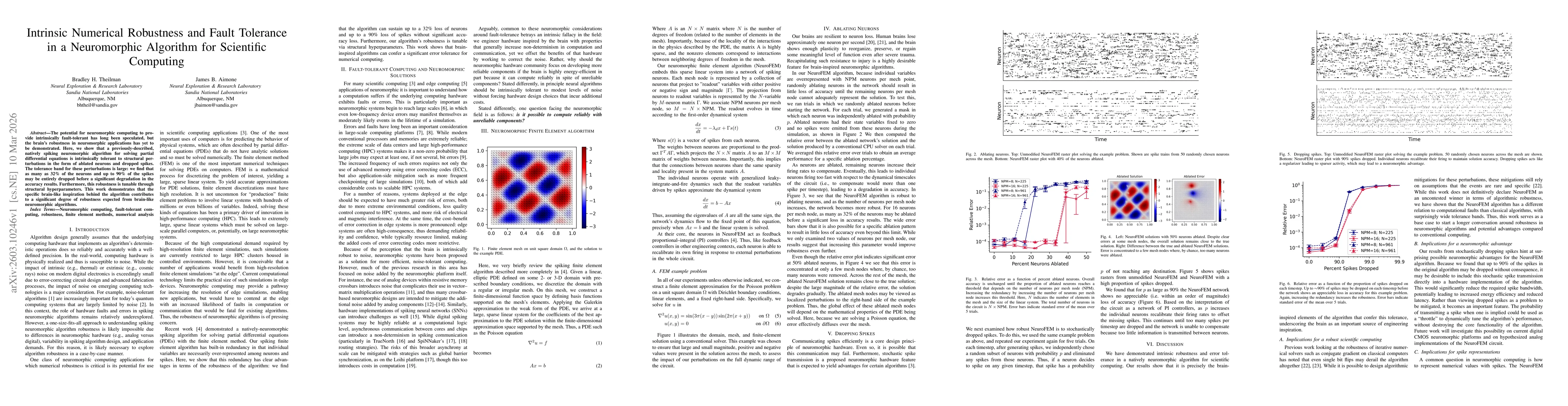 Thumbnail for Intrinsic Numerical Robustness and Fault Tolerance in a Neuromorphic Algorithm for Scientific Computing