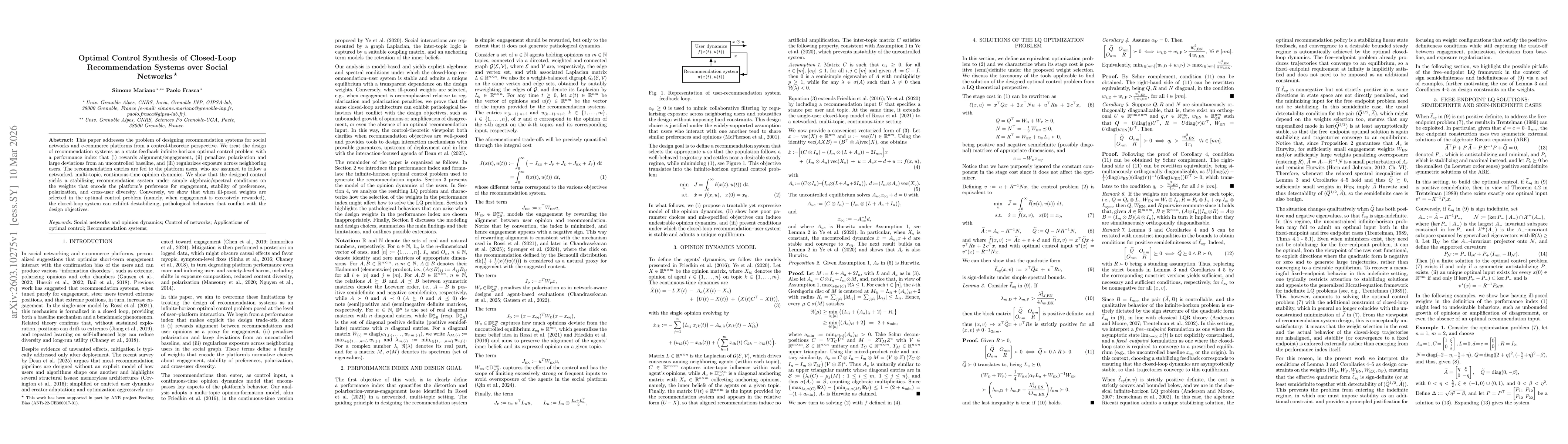 Thumbnail for Optimal Control Synthesis of Closed-Loop Recommendation Systems over Social Networks