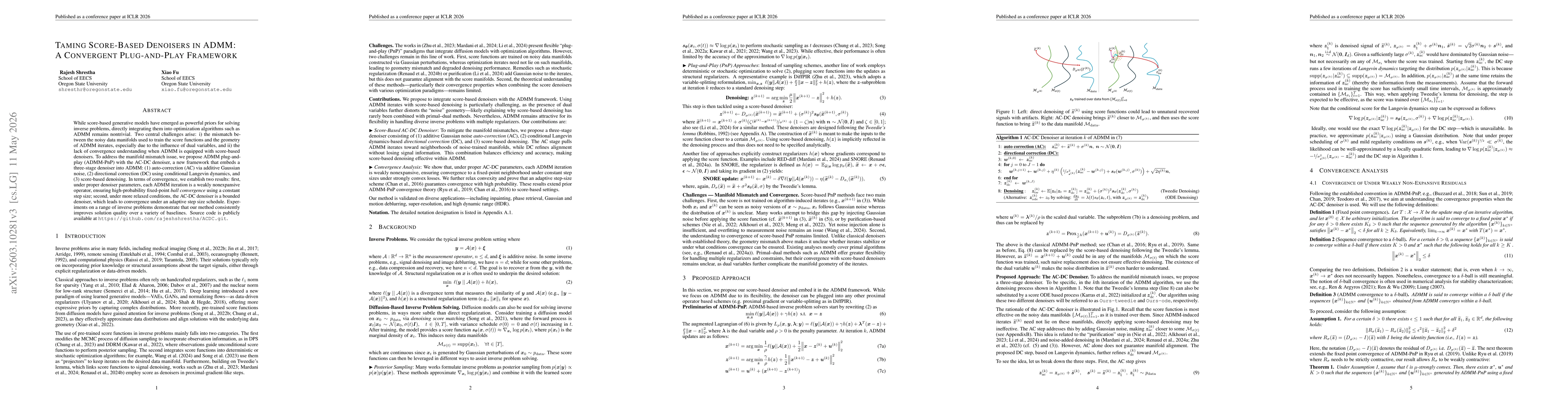 Thumbnail for Taming Score-Based Denoisers in ADMM: A Convergent Plug-and-Play Framework