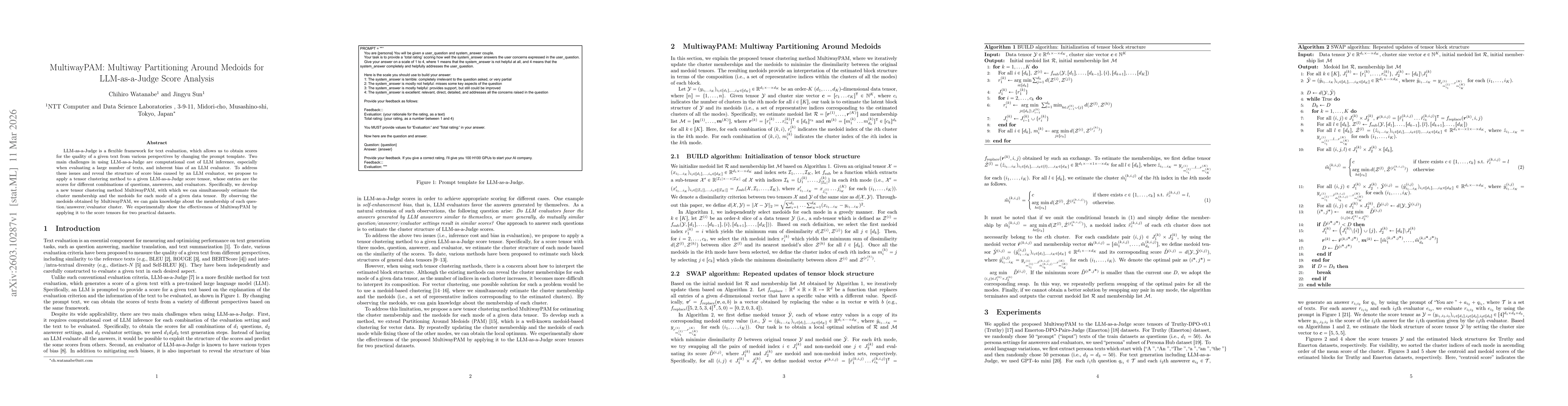 Thumbnail for MultiwayPAM: Multiway Partitioning Around Medoids for LLM-as-a-Judge Score Analysis