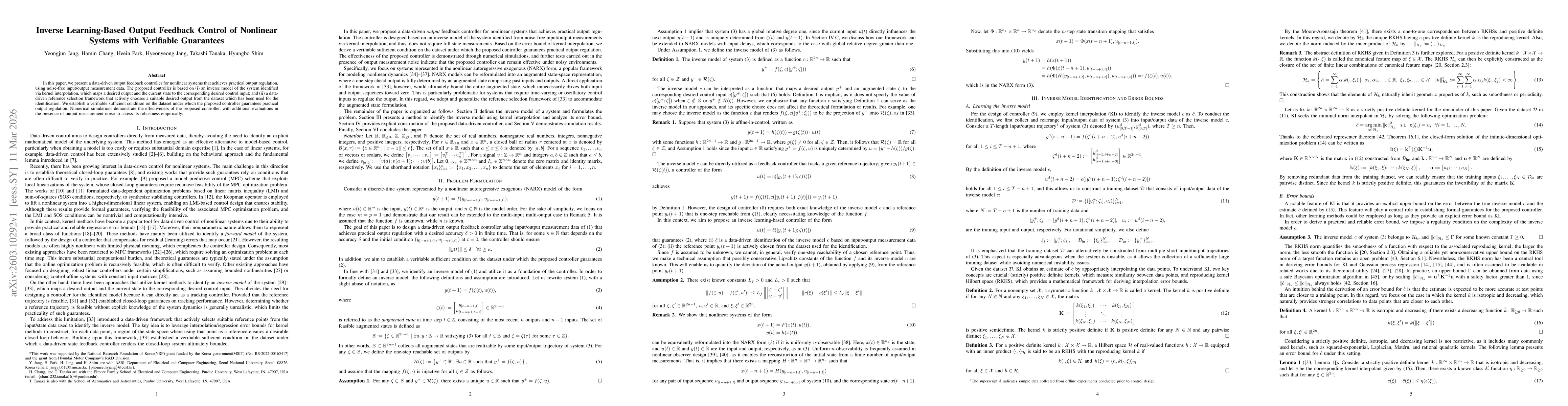 Thumbnail for Inverse Learning-Based Output Feedback Control of Nonlinear Systems with Verifiable Guarantees
