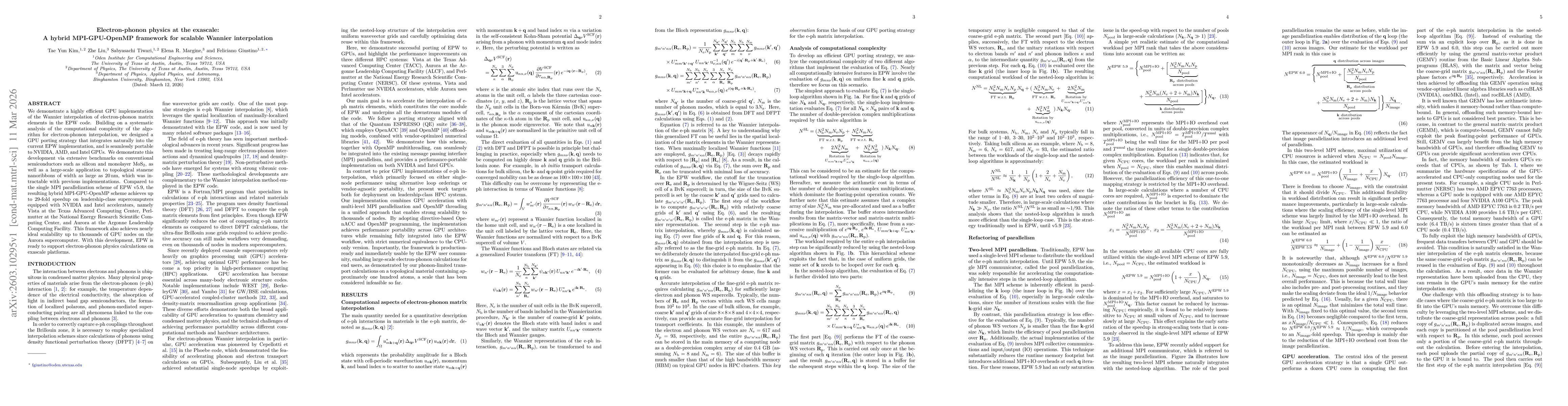 Thumbnail for Electron-phonon physics at the exascale: A hybrid MPI-GPU-OpenMP framework for scalable Wannier interpolation