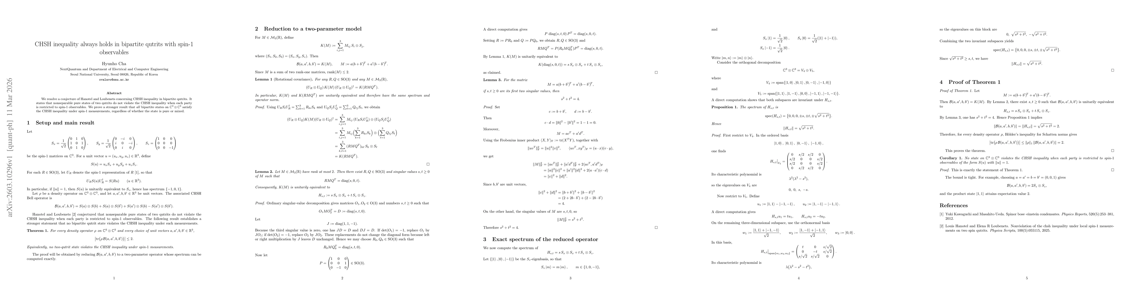 Thumbnail for CHSH inequality always holds in bipartite qutrits with spin-1 observables