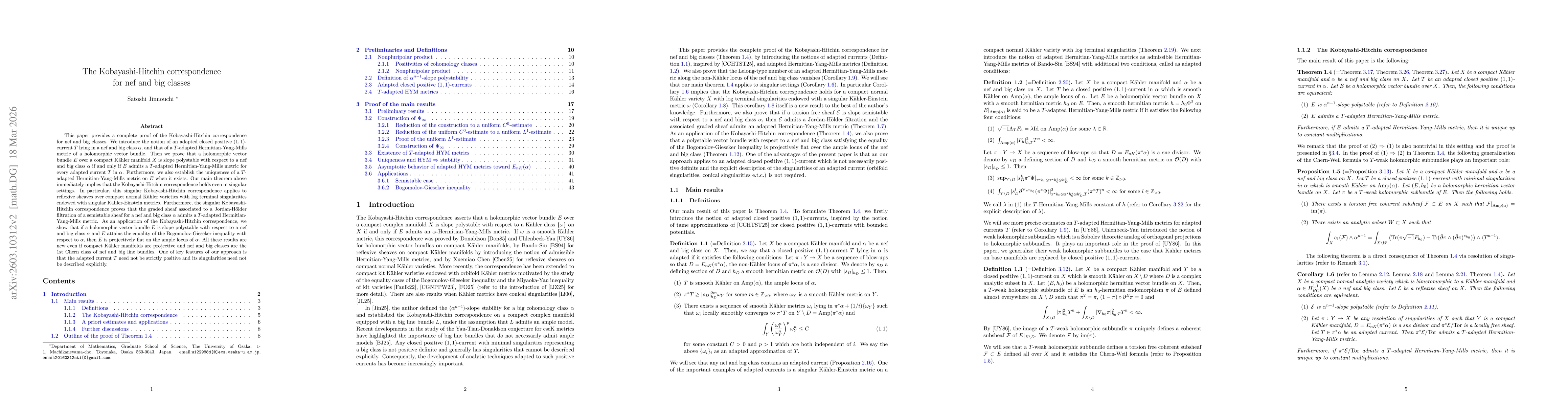 Thumbnail for The Kobayashi-Hitchin correspondence for nef and big classes