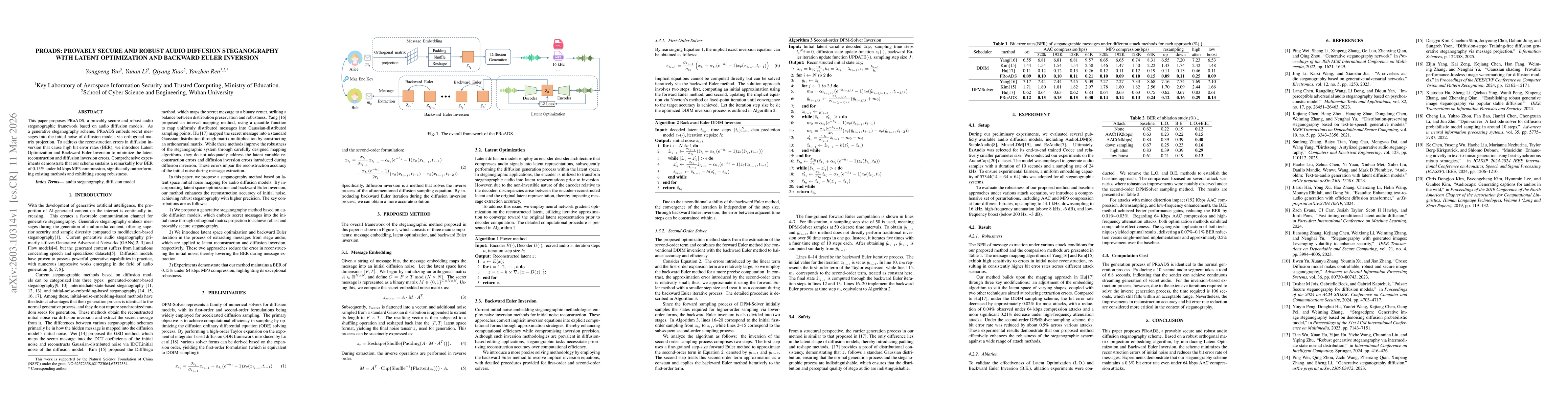 Thumbnail for PRoADS: Provably Secure and Robust Audio Diffusion Steganography with latent optimization and backward Euler Inversion