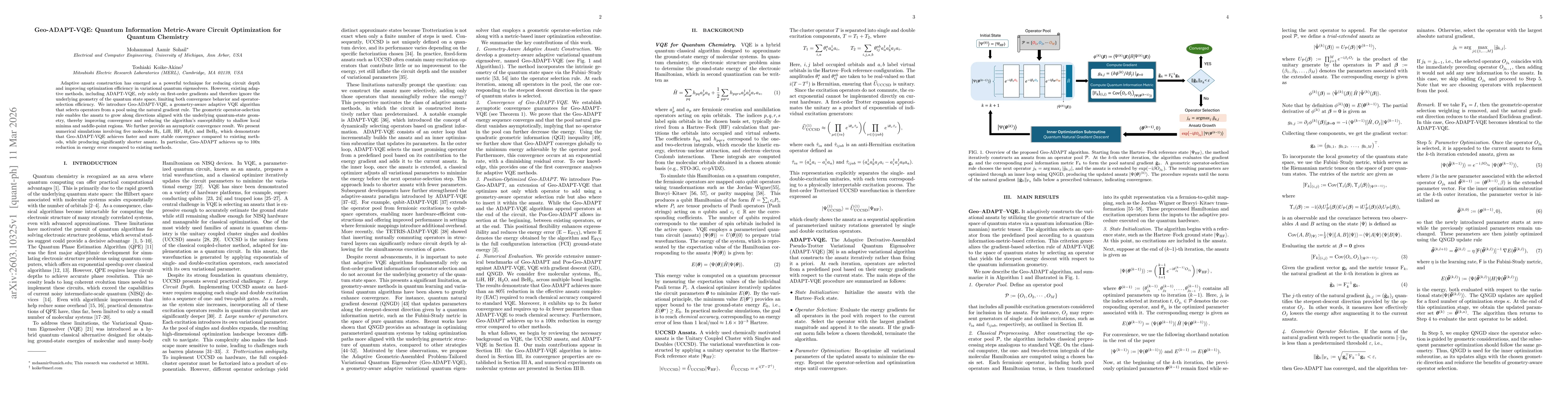Thumbnail for Geo-ADAPT-VQE: Quantum Information Metric-Aware Circuit Optimization for Quantum Chemistry