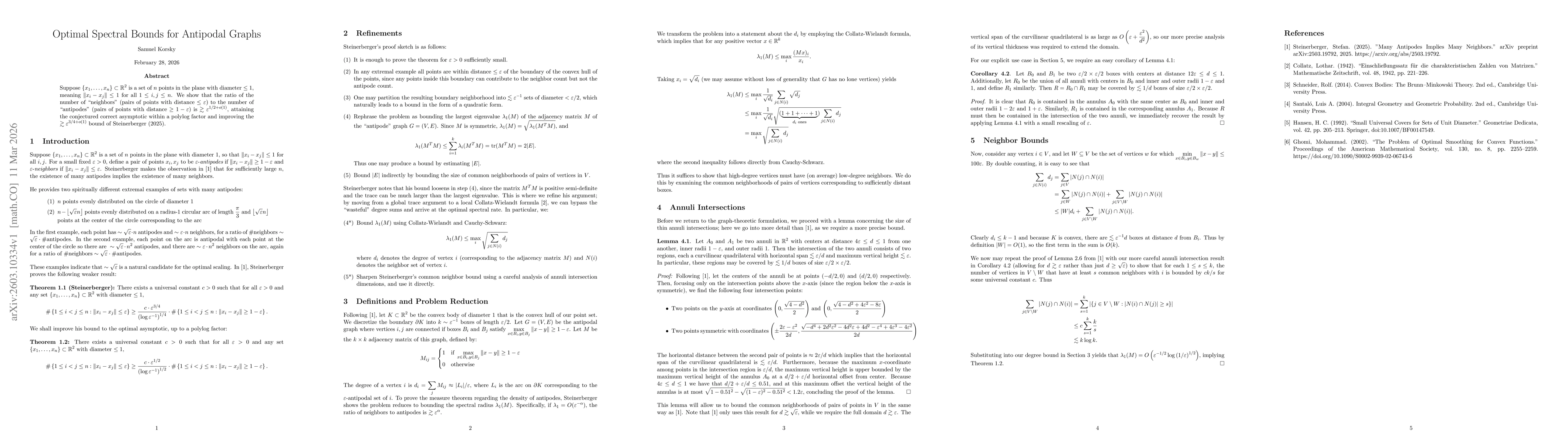 Thumbnail for Optimal Spectral Bounds for Antipodal Graphs