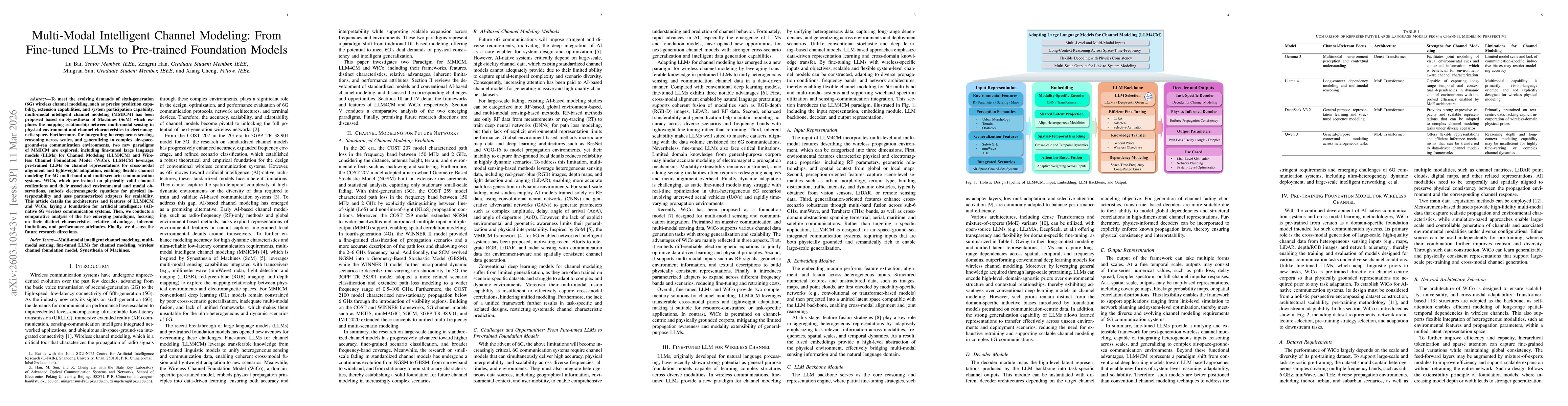 Thumbnail for Multi-Modal Intelligent Channel Modeling: From Fine-tuned LLMs to Pre-trained Foundation Models