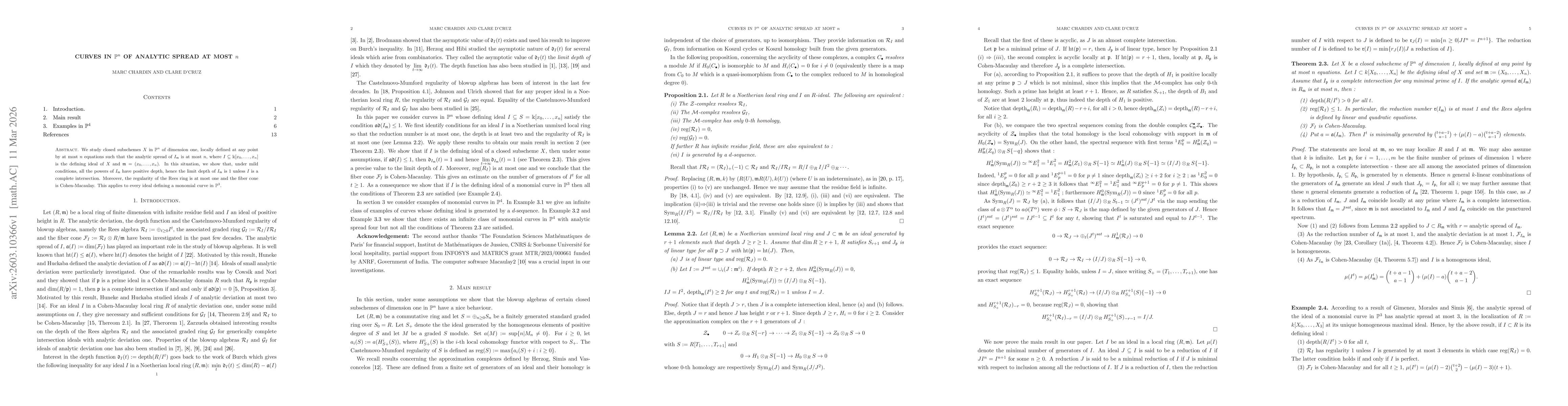 Thumbnail for Curves in ${\mathbb P}^n$ of analytic spread at most $n$