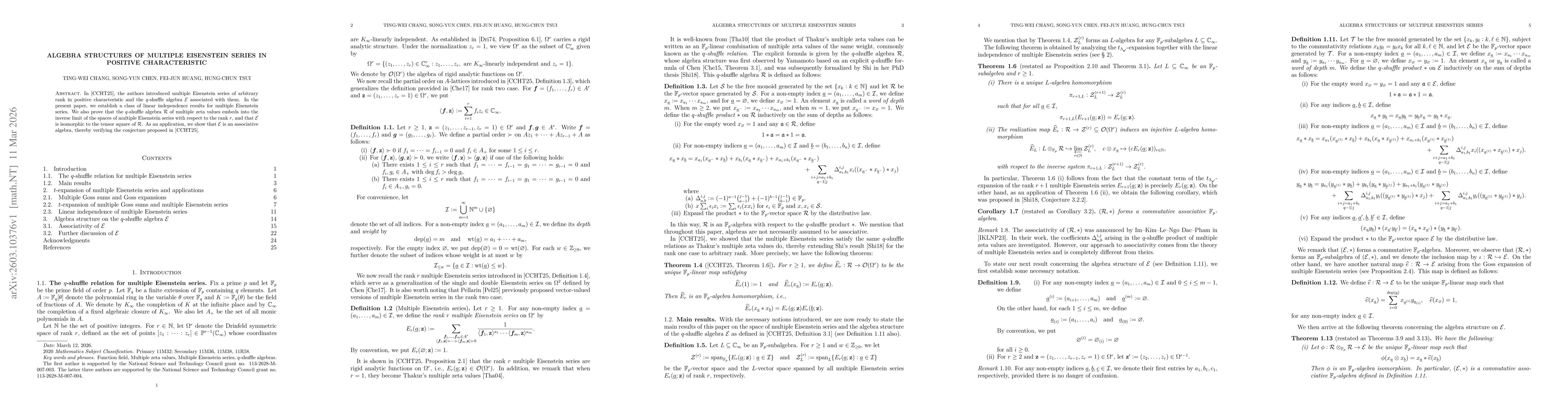 Thumbnail for Algebra Structures of Multiple Eisenstein Series in Positive Characteristic