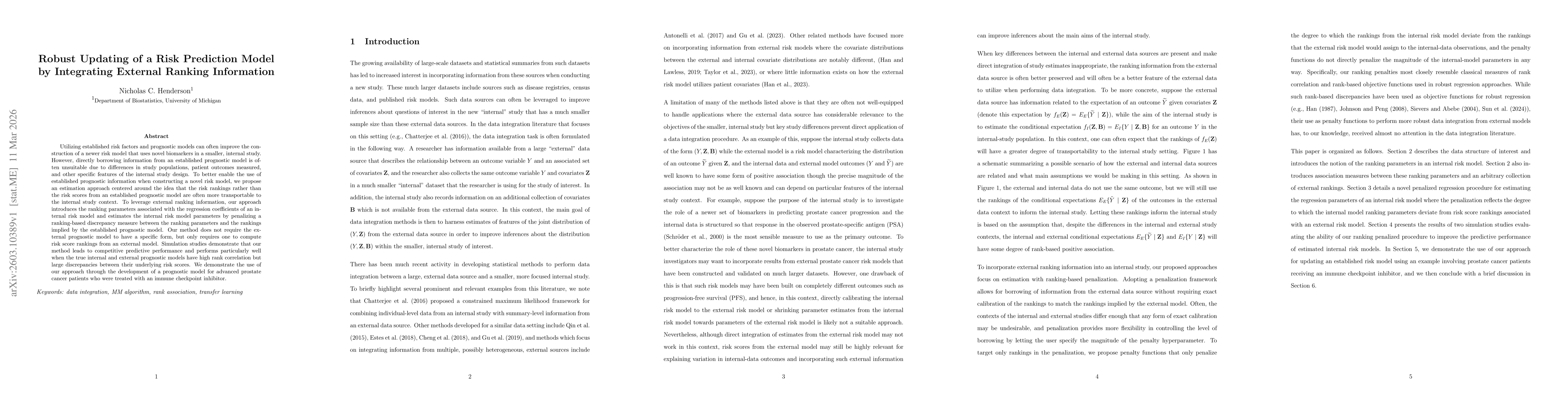 Thumbnail for Robust Updating of a Risk Prediction Model by Integrating External Ranking Information