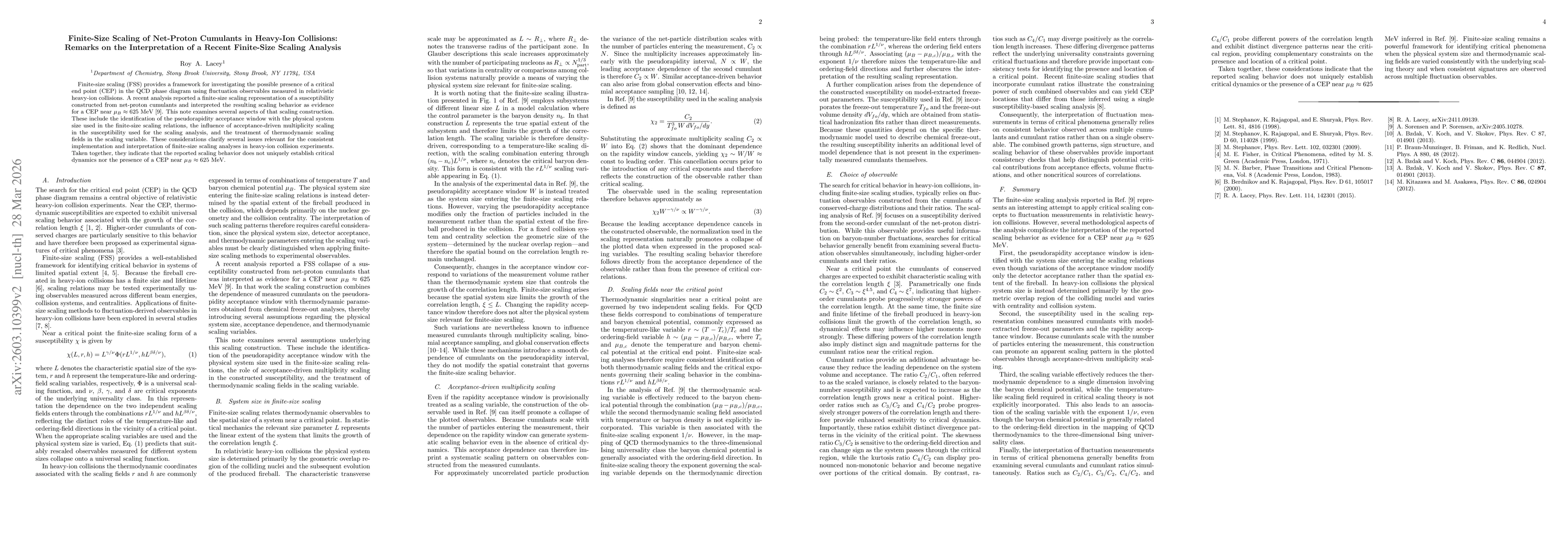 Thumbnail for Finite-Size Scaling of Net-Proton Cumulants in Heavy-Ion Collisions: Remarks on the Interpretation of a Recent Analysis