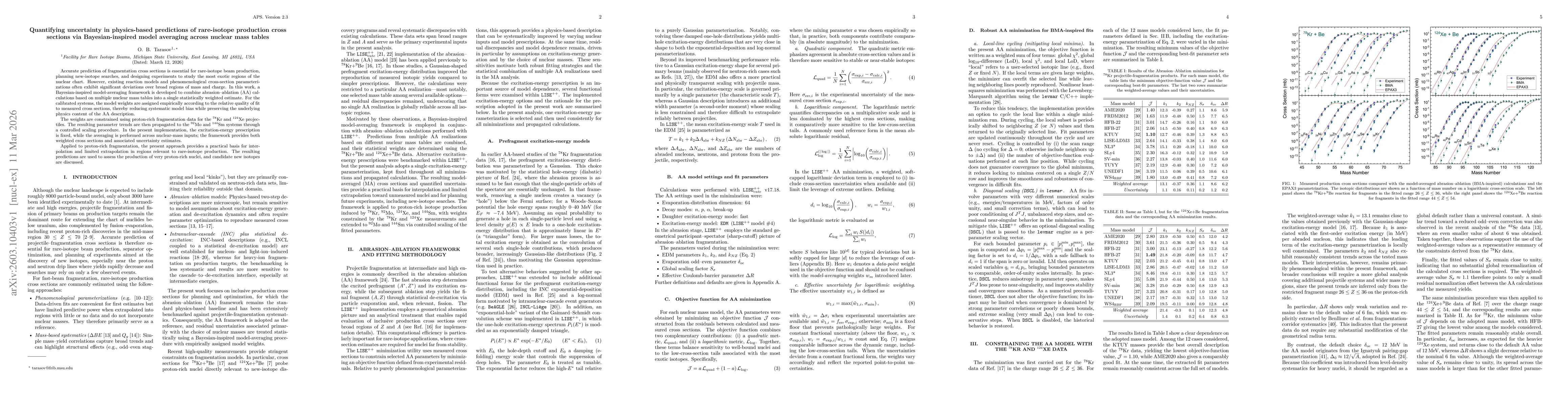 Thumbnail for Quantifying uncertainty in physics-based predictions of rare-isotope production cross sections via Bayesian-inspired model averaging across nuclear mass tables