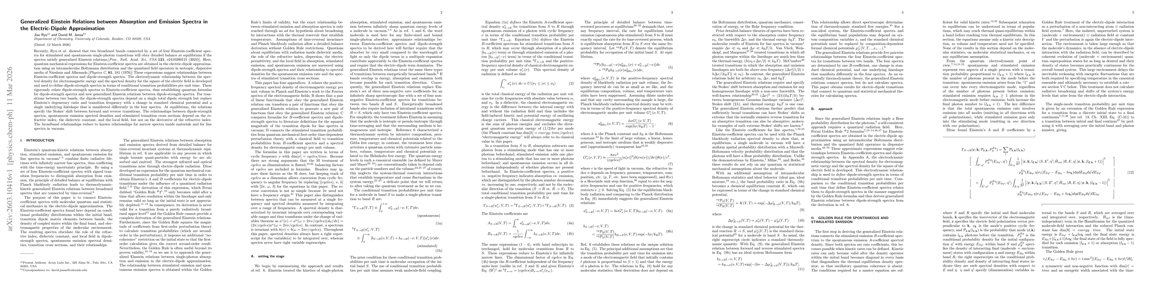 Thumbnail for Generalized Einstein Relations between Absorption and Emission Spectra in the Electric-Dipole Approximation