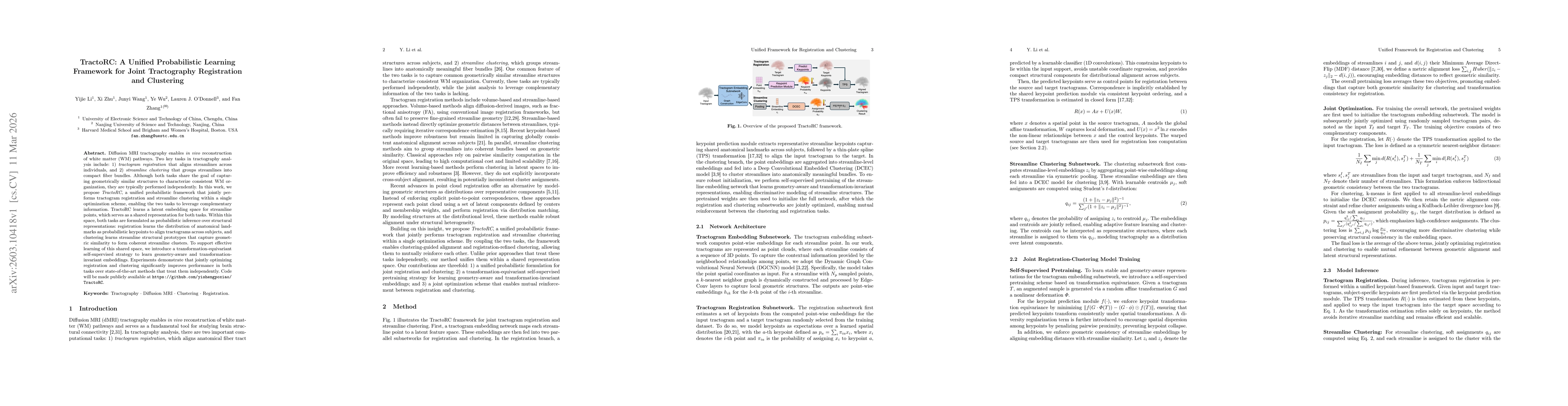 Thumbnail for TractoRC: A Unified Probabilistic Learning Framework for Joint Tractography Registration and Clustering