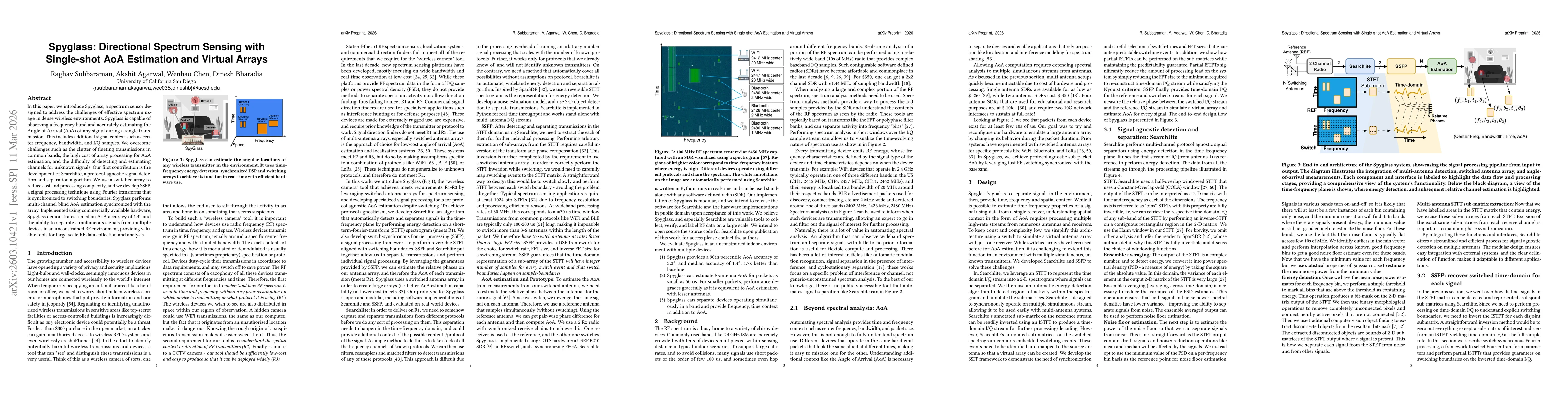 Thumbnail for Spyglass: Directional Spectrum Sensing with Single-shot AoA Estimation and Virtual Arrays