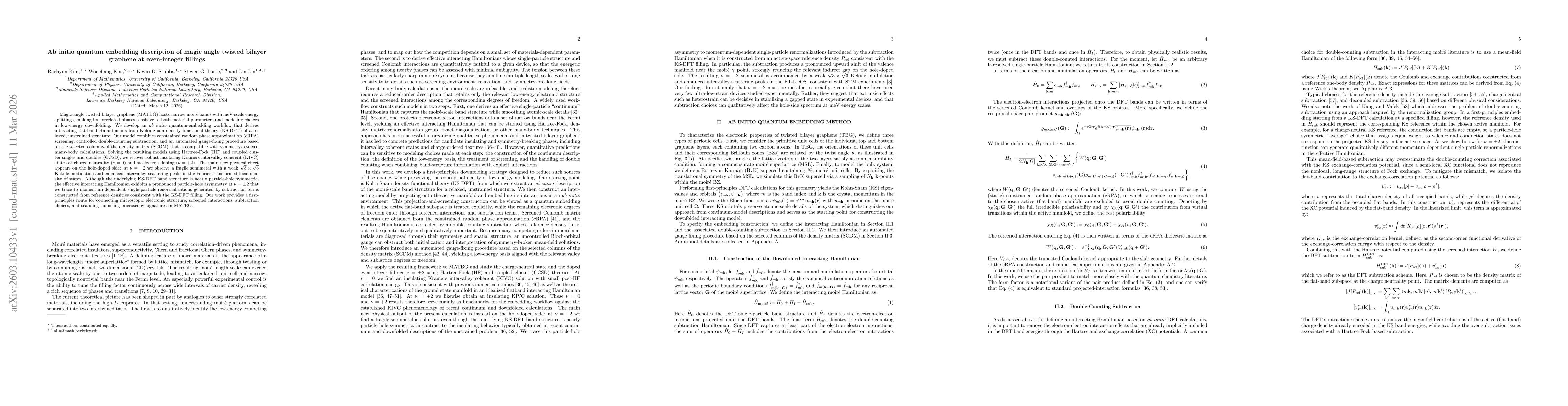 Thumbnail for Ab initio quantum embedding description of magic angle twisted bilayer graphene at even-integer fillings