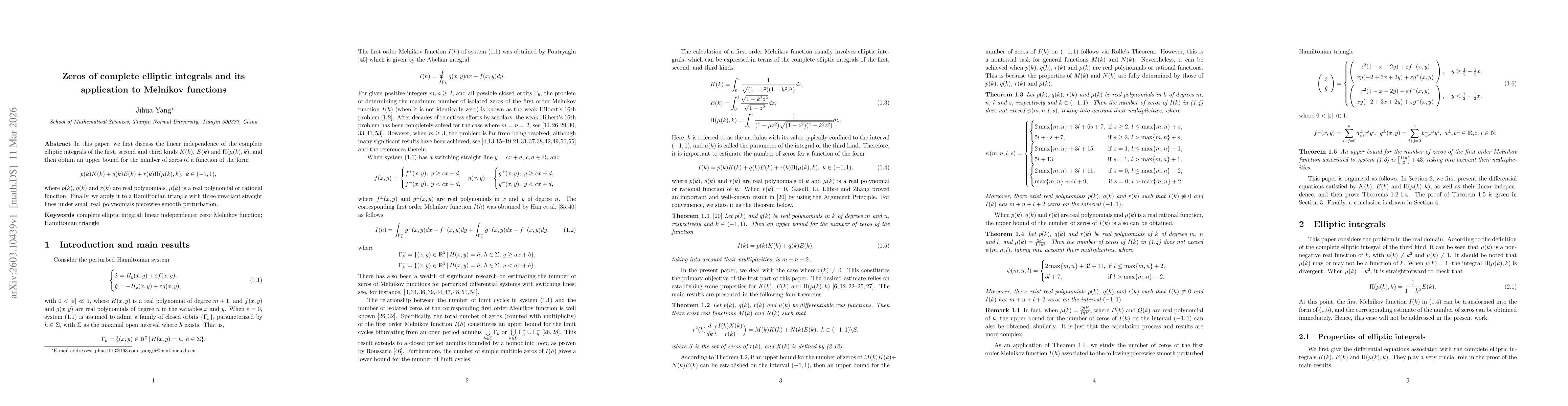 Thumbnail for Zeros of complete elliptic integrals and its application to Melnikov functions
