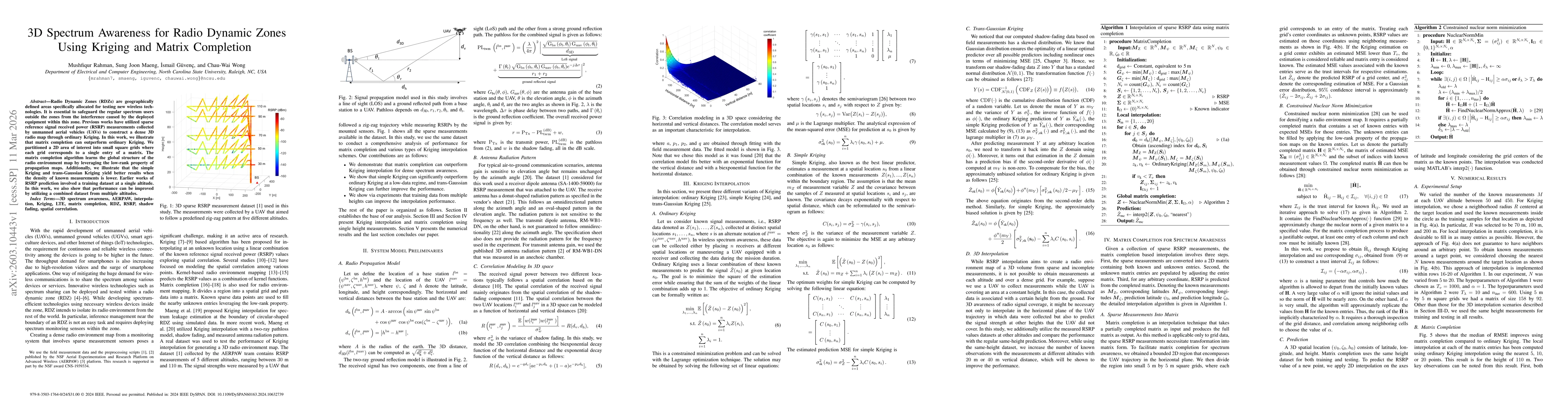 Thumbnail for 3D Spectrum Awareness for Radio Dynamic Zones Using Kriging and Matrix Completion