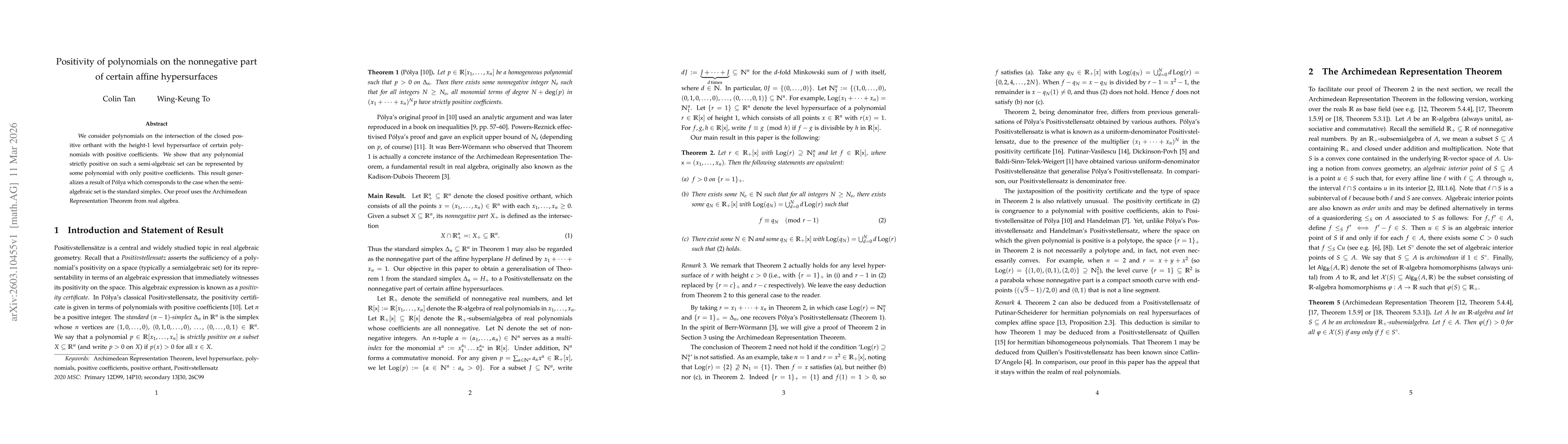 Thumbnail for Positivity of polynomials on the nonnegative part of certain affine hypersurfaces