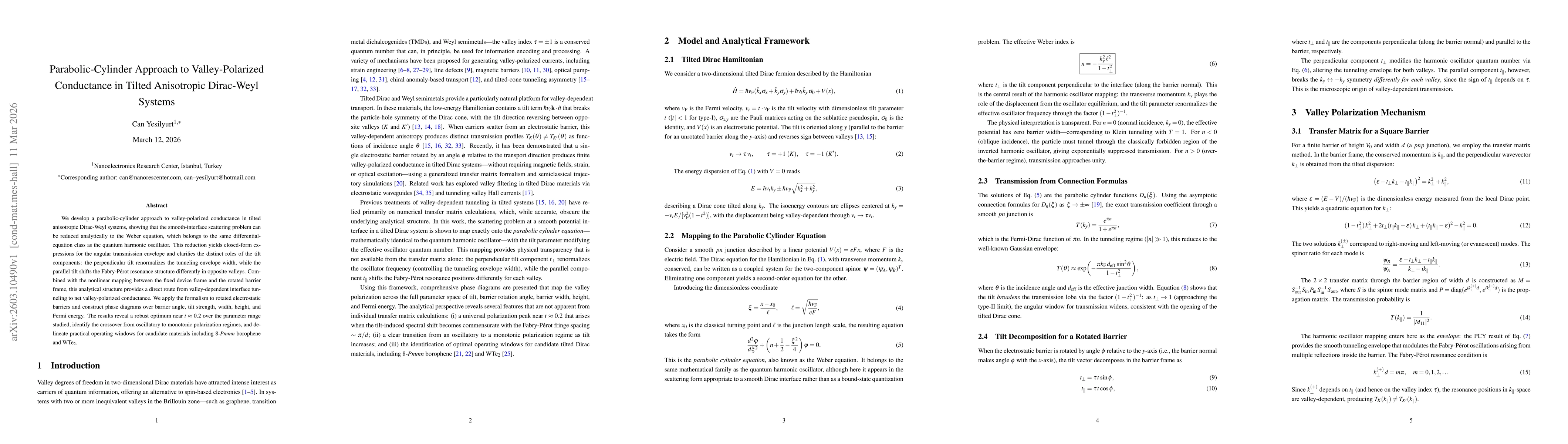 Thumbnail for Parabolic-Cylinder Approach to Valley-Polarized Conductance in Tilted Anisotropic Dirac-Weyl Systems