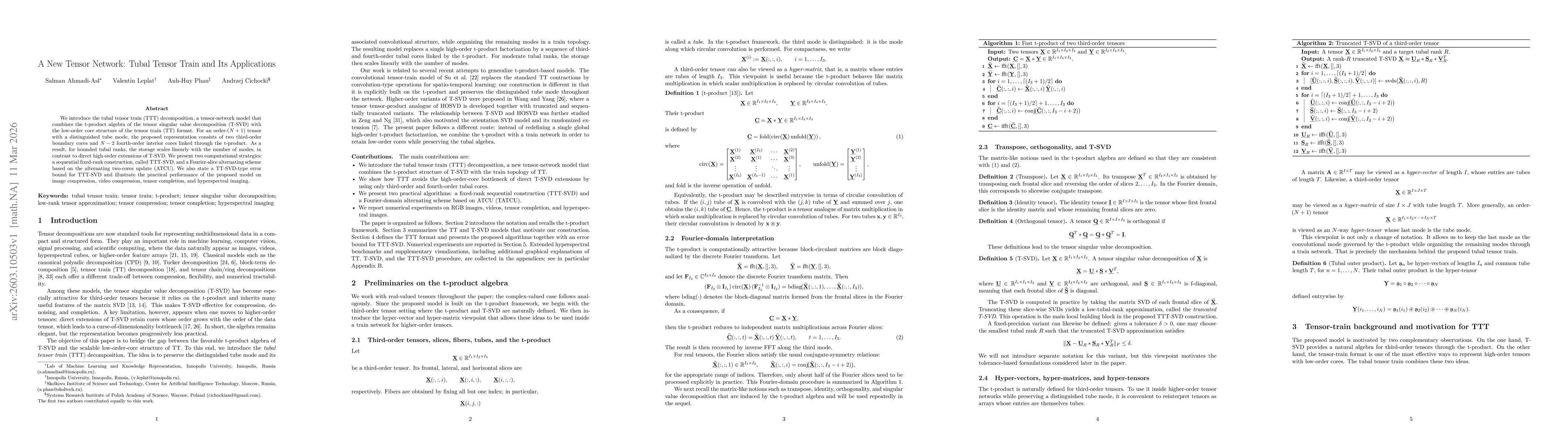 Thumbnail for A New Tensor Network: Tubal Tensor Train and Its Applications