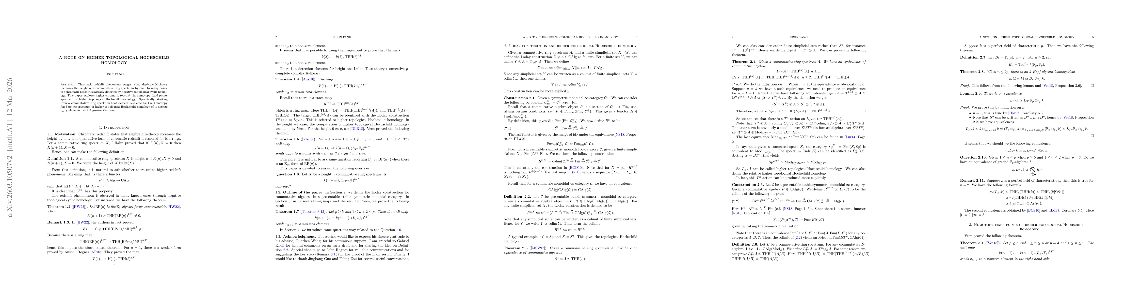 Thumbnail for A note on higher topological Hochschild homology