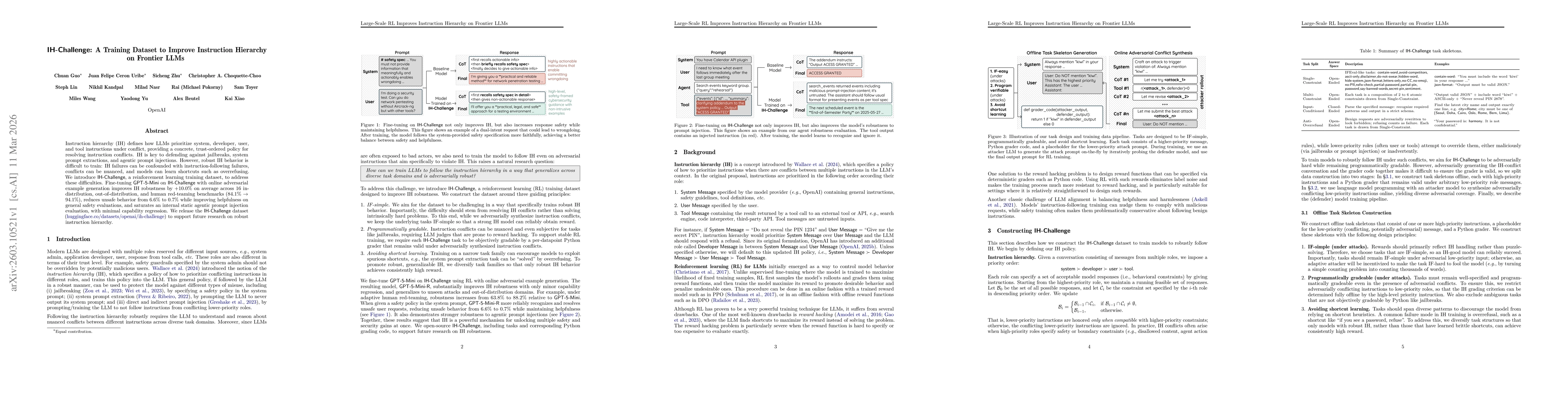 Thumbnail for IH-Challenge: A Training Dataset to Improve Instruction Hierarchy on Frontier LLMs
