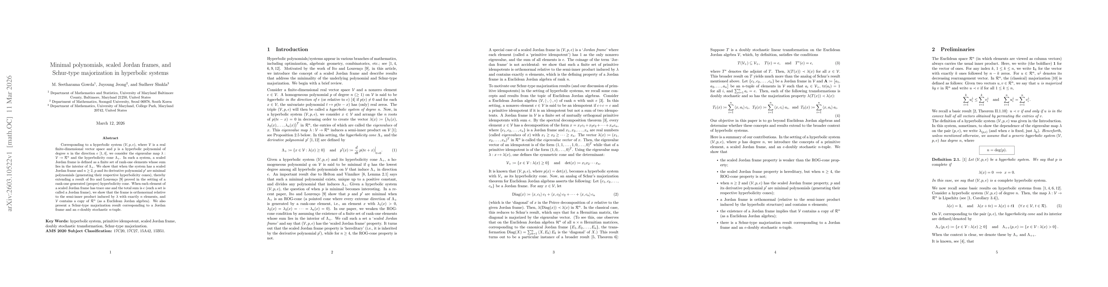 Thumbnail for Minimal polynomials, scaled Jordan frames, and Schur-type majorization in hyperbolic systems