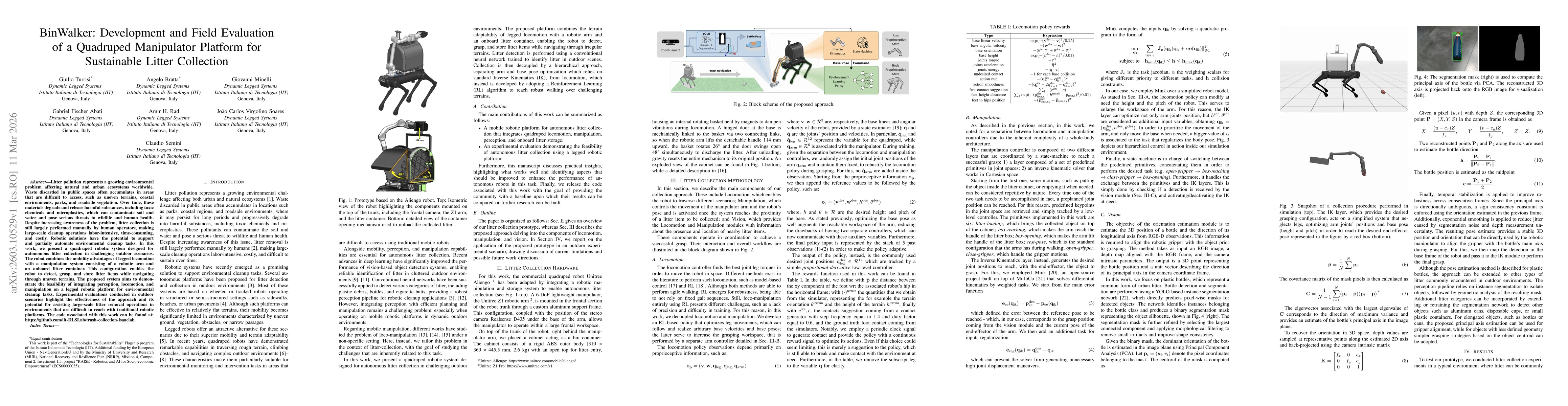 Thumbnail for BinWalker: Development and Field Evaluation of a Quadruped Manipulator Platform for Sustainable Litter Collection