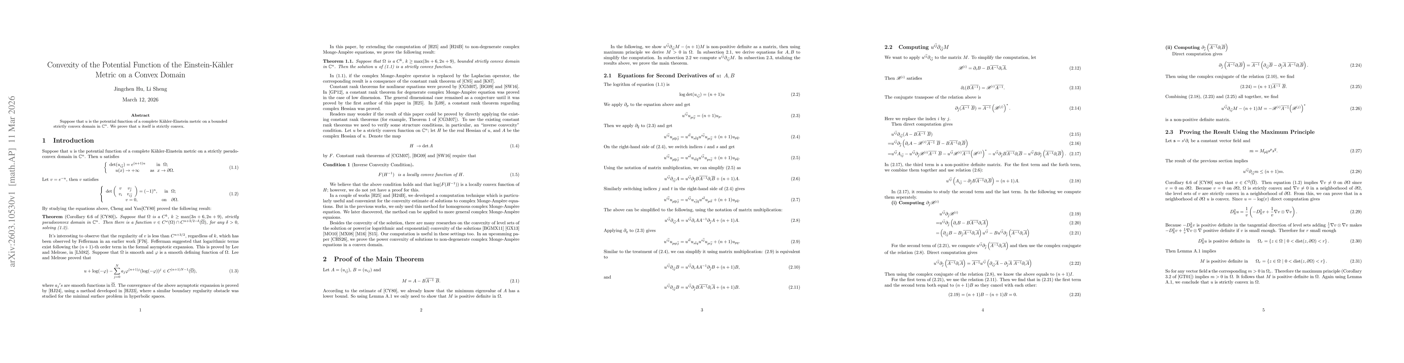 Thumbnail for Convexity of the Potential Function of the Einstein-Kähler Metric on a Convex Domain