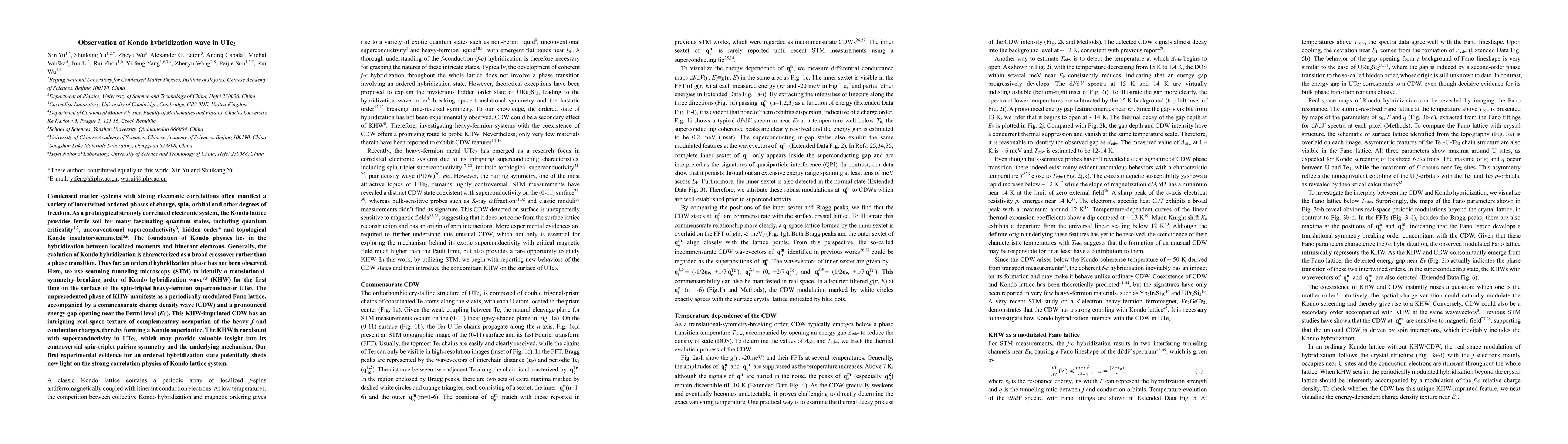 Thumbnail for Observation of Kondo hybridization wave in UTe2