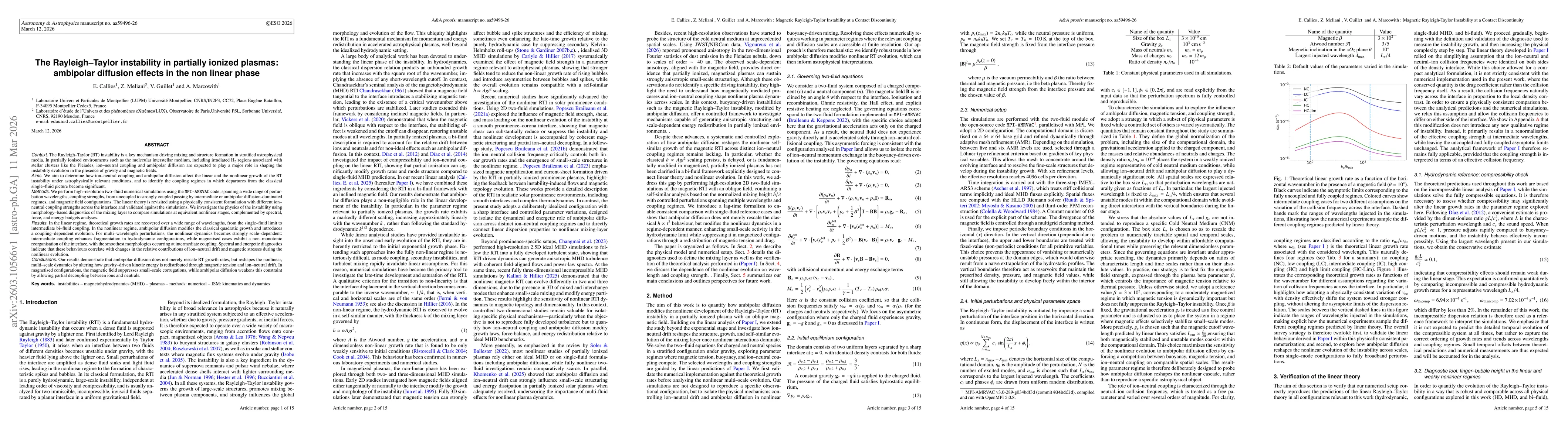 Thumbnail for The Rayleigh Taylor instability in partially ionized plasmas: ambipolar diffusion effects in the non linear phase