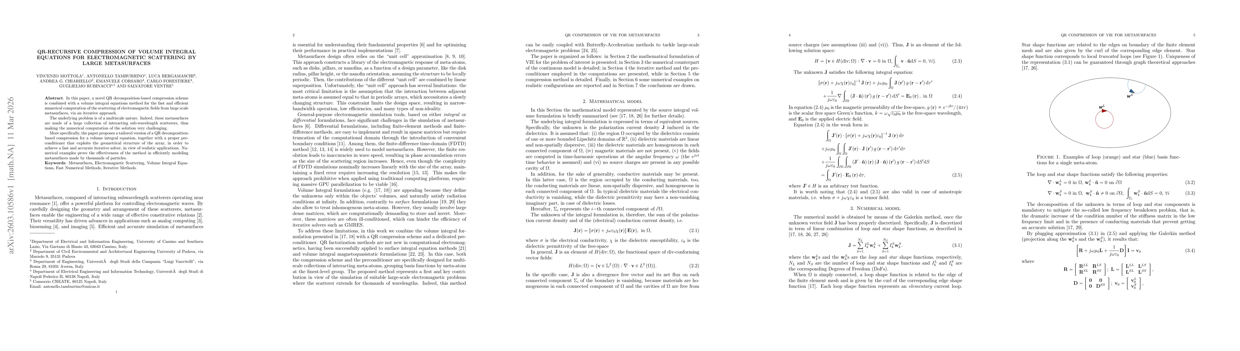 Thumbnail for QR-Recursive Compression of Volume Integral Equations for Electromagnetic Scattering by Large Metasurfaces