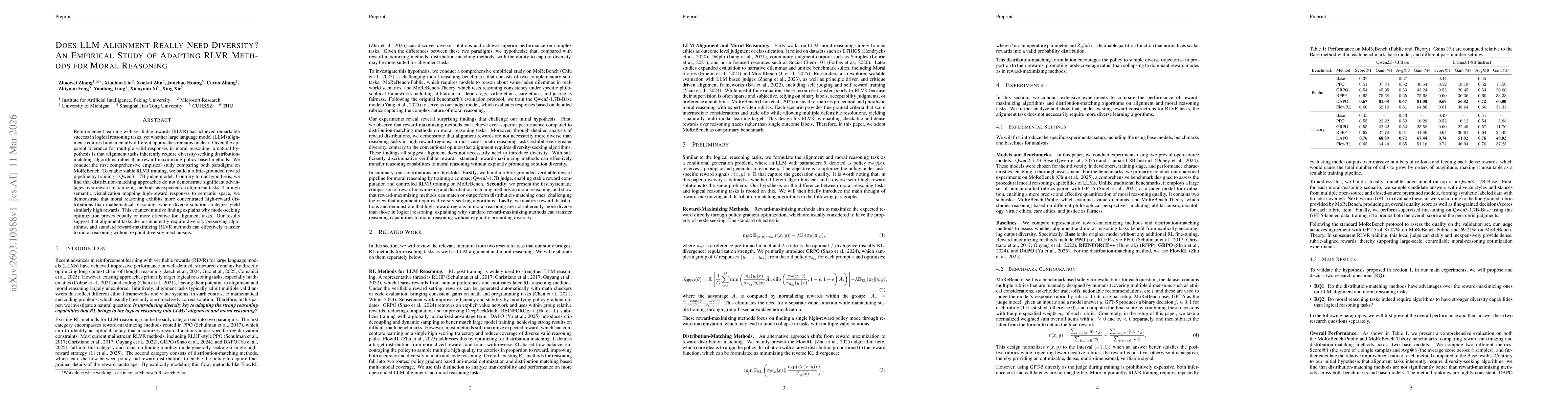 Thumbnail for Does LLM Alignment Really Need Diversity? An Empirical Study of Adapting RLVR Methods for Moral Reasoning