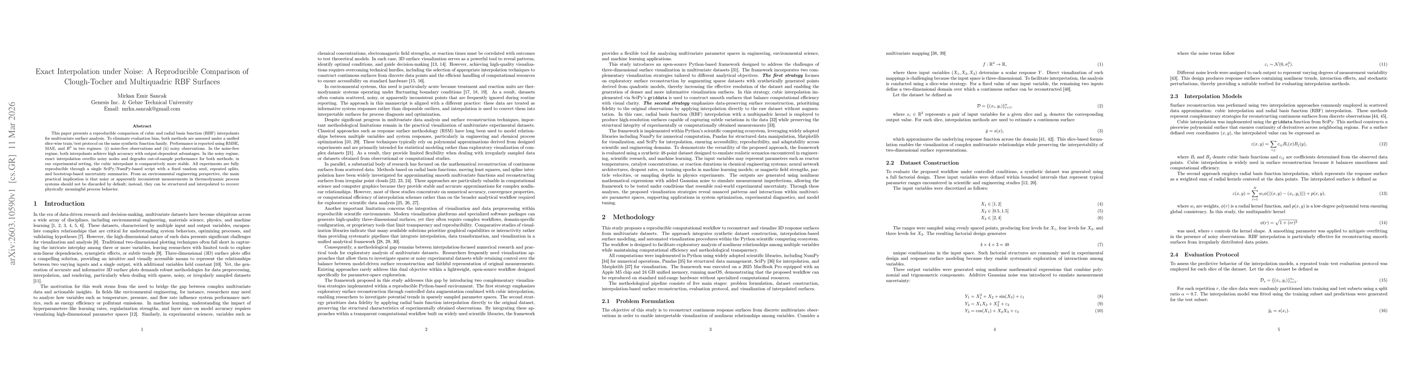 Thumbnail for Exact Interpolation under Noise: A Reproducible Comparison of Clough-Tocher and Multiquadric RBF Surfaces