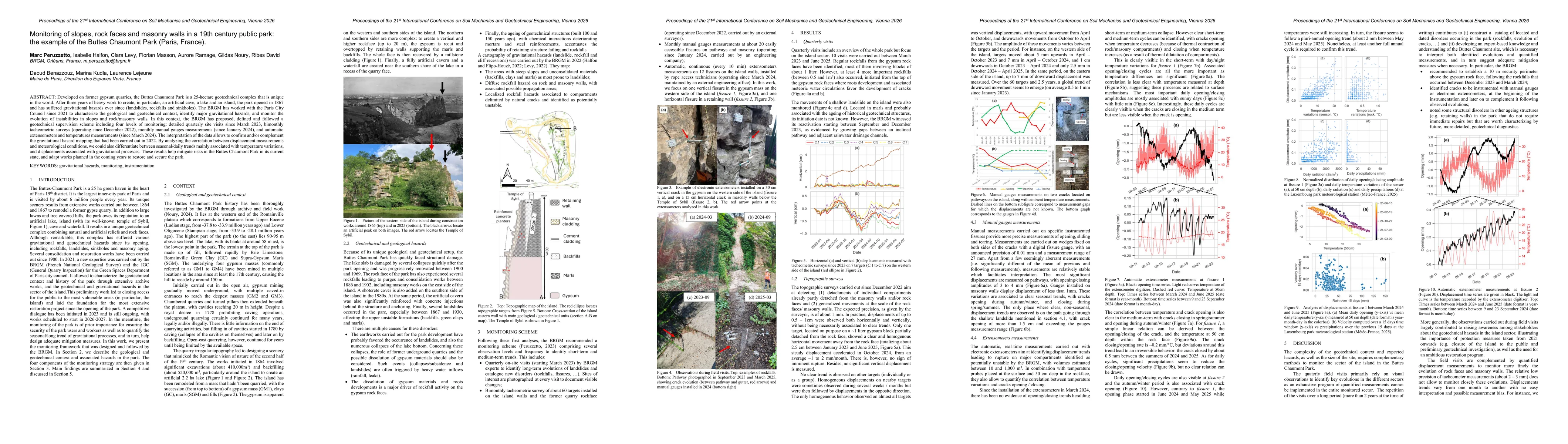 Thumbnail for Monitoring of slopes, rock faces and masonry walls in a 19th century public park: the example of the Buttes Chaumont Park (Paris, France)