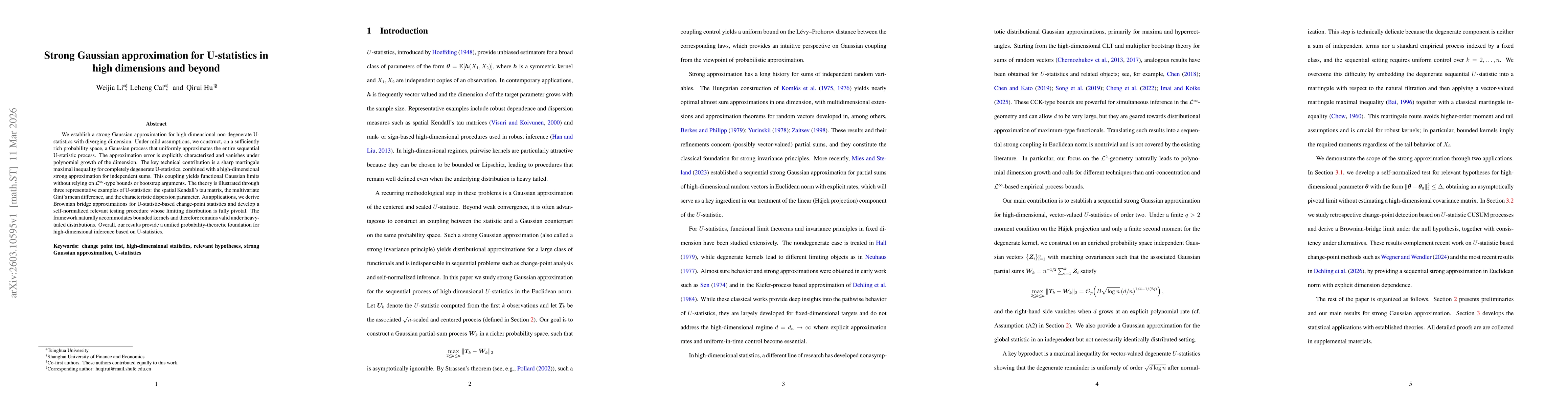 Thumbnail for Strong Gaussian approximation for U-statistics in high dimensions and beyond