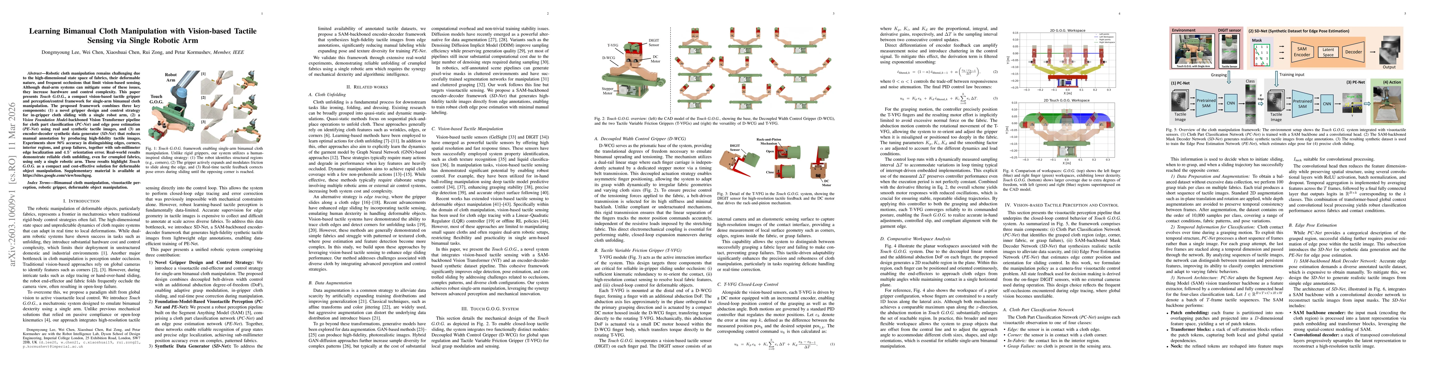 Thumbnail for Learning Bimanual Cloth Manipulation with Vision-based Tactile Sensing via Single Robotic Arm