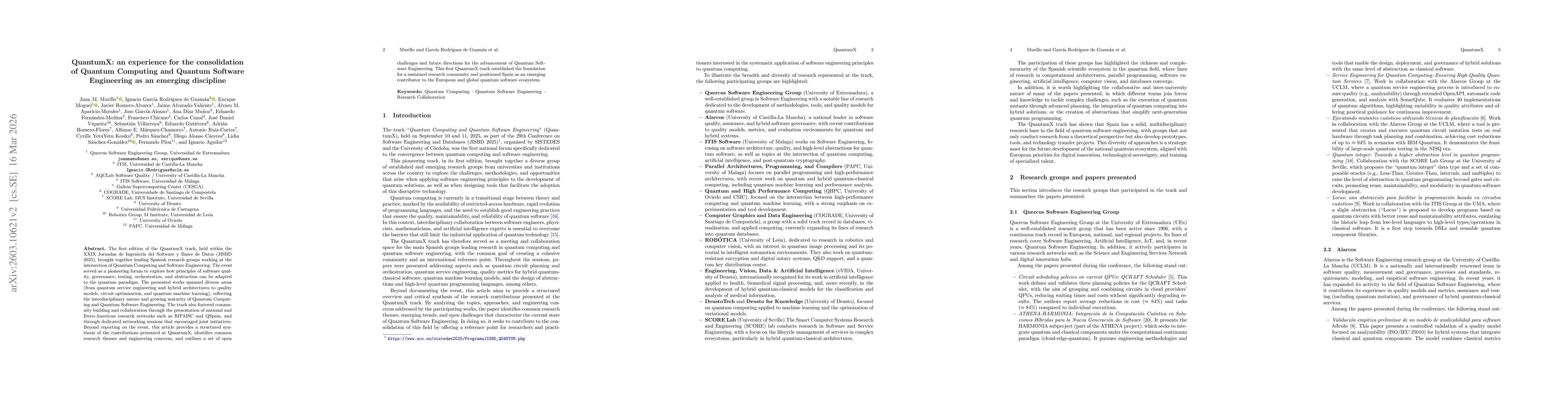 Thumbnail for QuantumX: an experience for the consolidation of Quantum Computing and Quantum Software Engineering as an emerging discipline