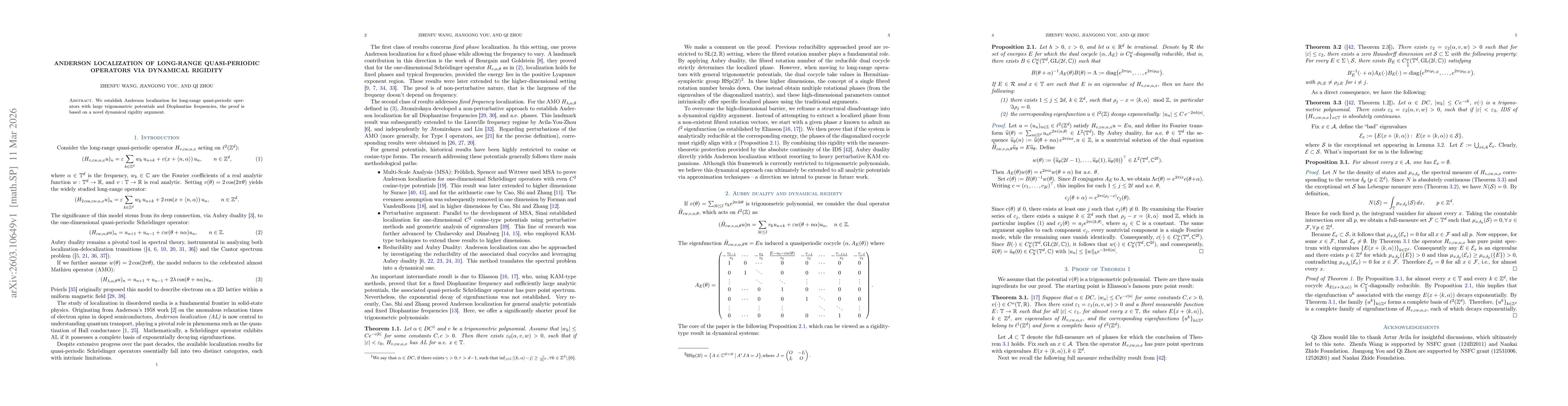 Thumbnail for Anderson localization of long-range quasi-periodic operators via Dynamical Rigidity