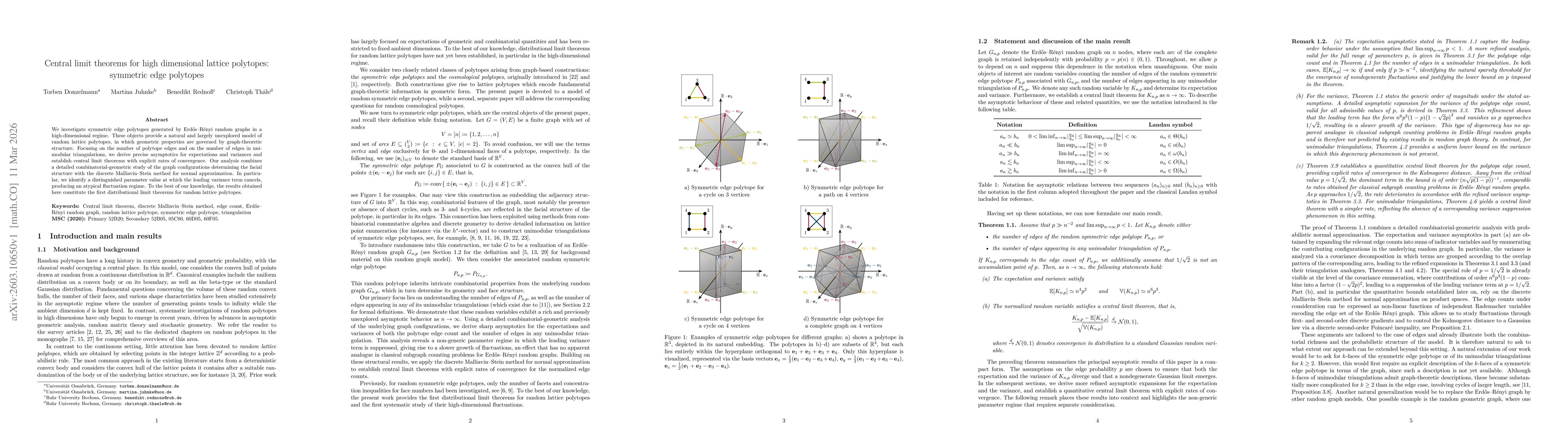 Thumbnail for Central limit theorems for high dimensional lattice polytopes: symmetric edge polytopes
