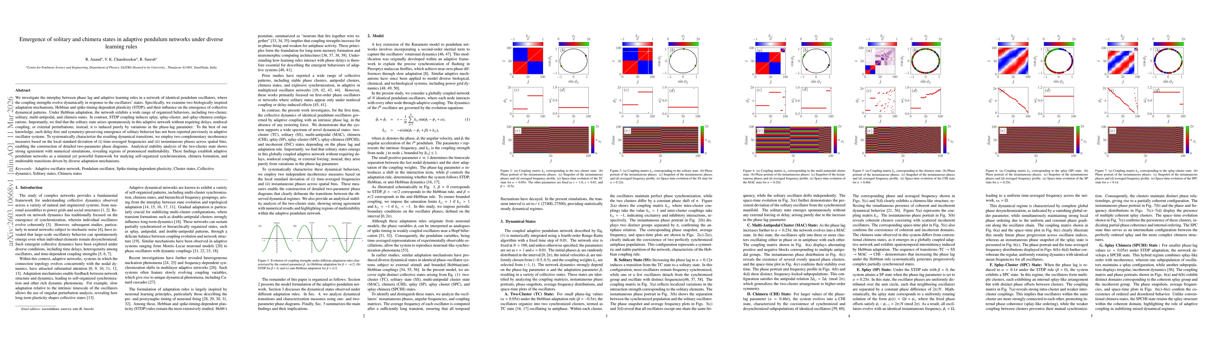 Thumbnail for Emergence of solitary and chimera states in adaptive pendulum networks under diverse learning rules