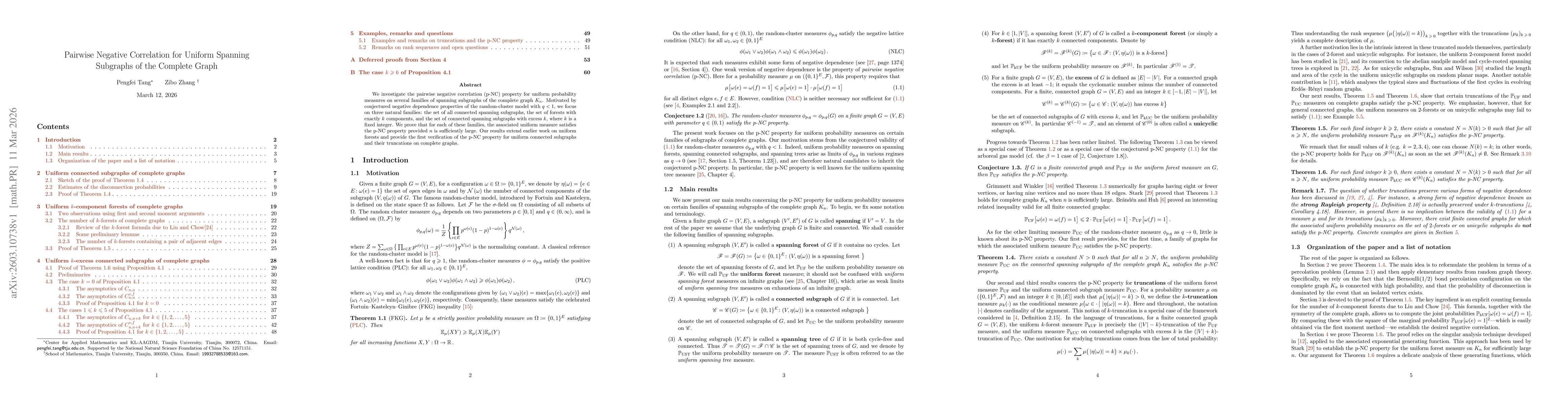 Thumbnail for Pairwise Negative Correlation for Uniform Spanning Subgraphs of the Complete Graph
