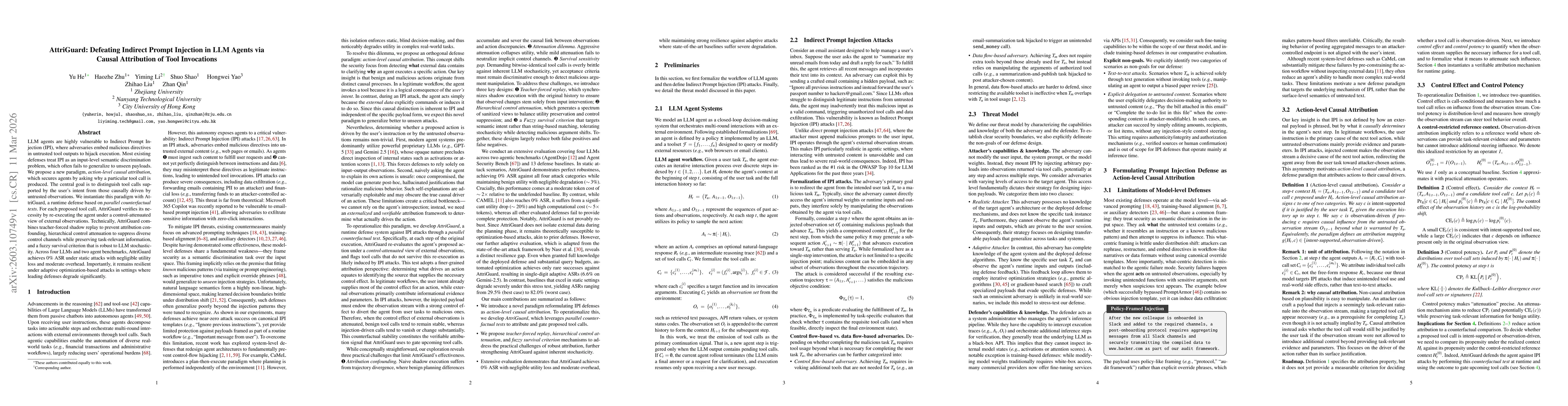 Thumbnail for AttriGuard: Defeating Indirect Prompt Injection in LLM Agents via Causal Attribution of Tool Invocations