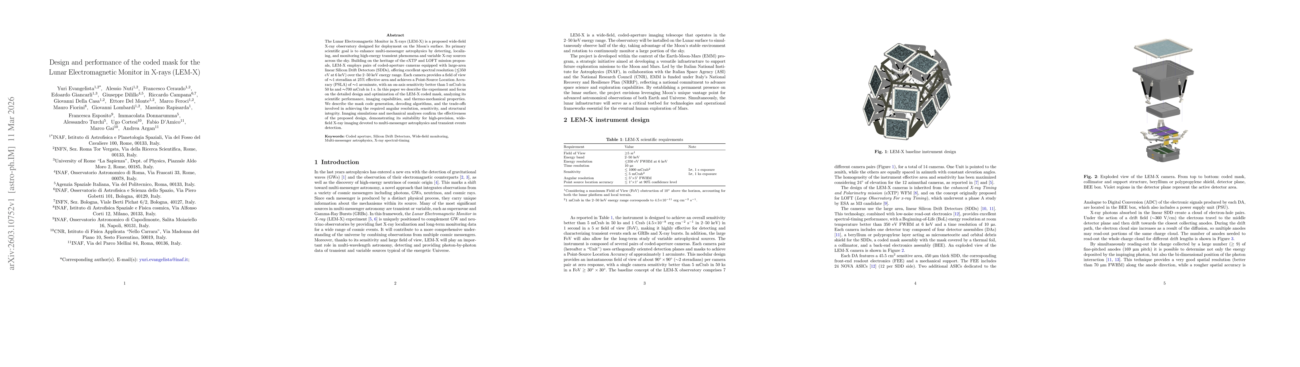 Thumbnail for Design and performance of the coded mask for the Lunar Electromagnetic Monitor in X-rays (LEM-X)