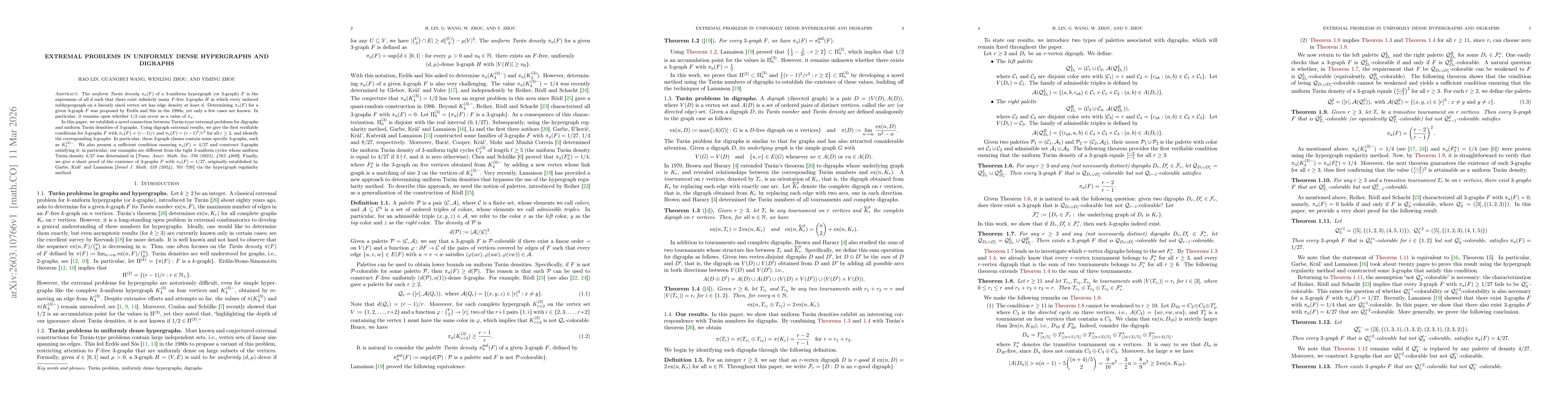 Thumbnail for Extremal problems in uniformly dense hypergraphs and digraphs