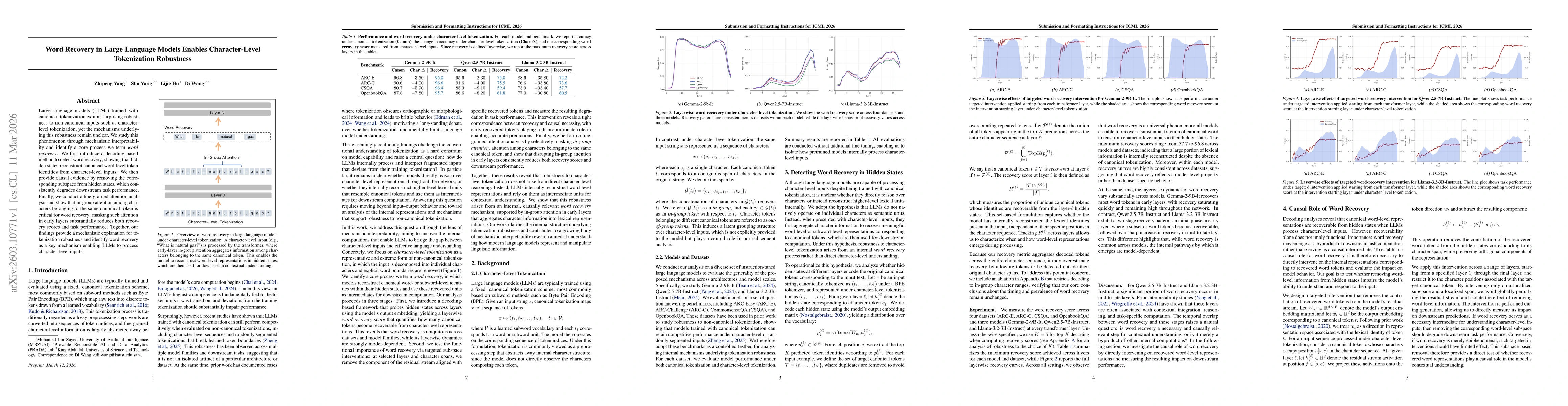 Thumbnail for Word Recovery in Large Language Models Enables Character-Level Tokenization Robustness
