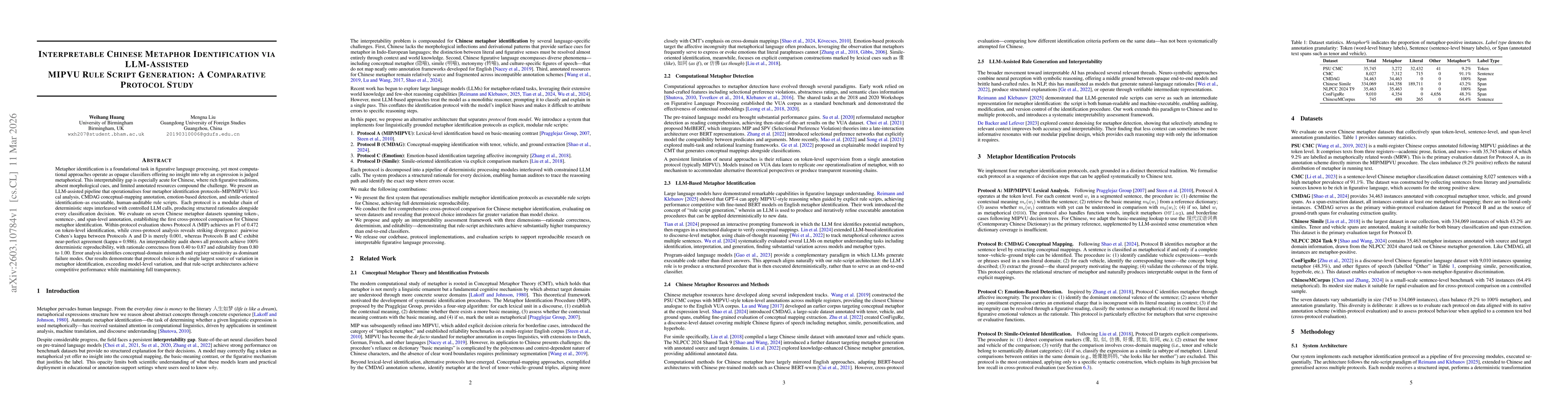 Thumbnail for Interpretable Chinese Metaphor Identification via LLM-Assisted MIPVU Rule Script Generation: A Comparative Protocol Study