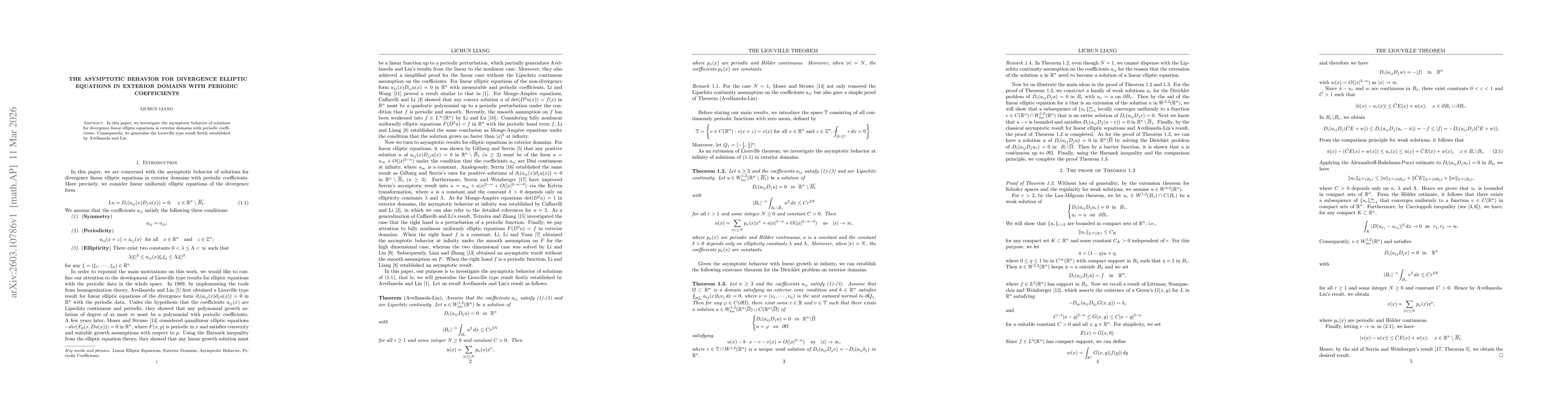 Thumbnail for The asymptotic behavior for divergence elliptic equations in exterior domains with periodic coefficients